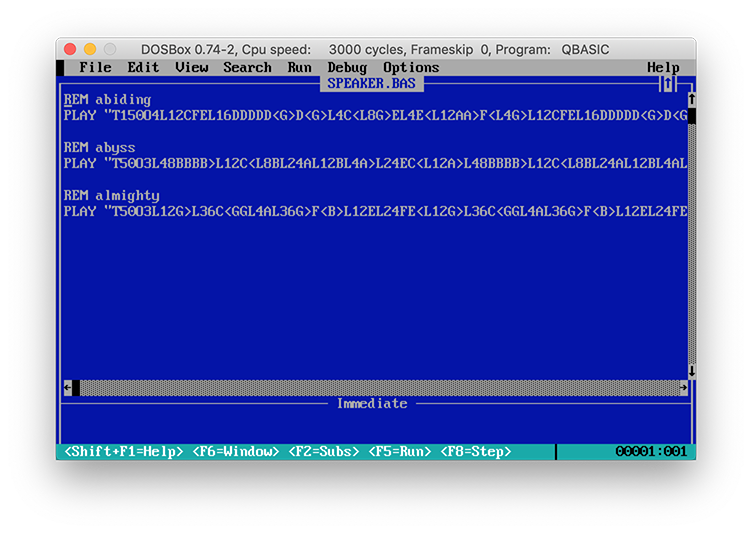 TAD Hymns in QBasic running on DOSBox on macOS