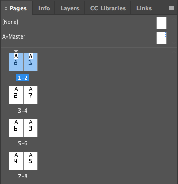 InDesign Pages window showing bookletized spreads